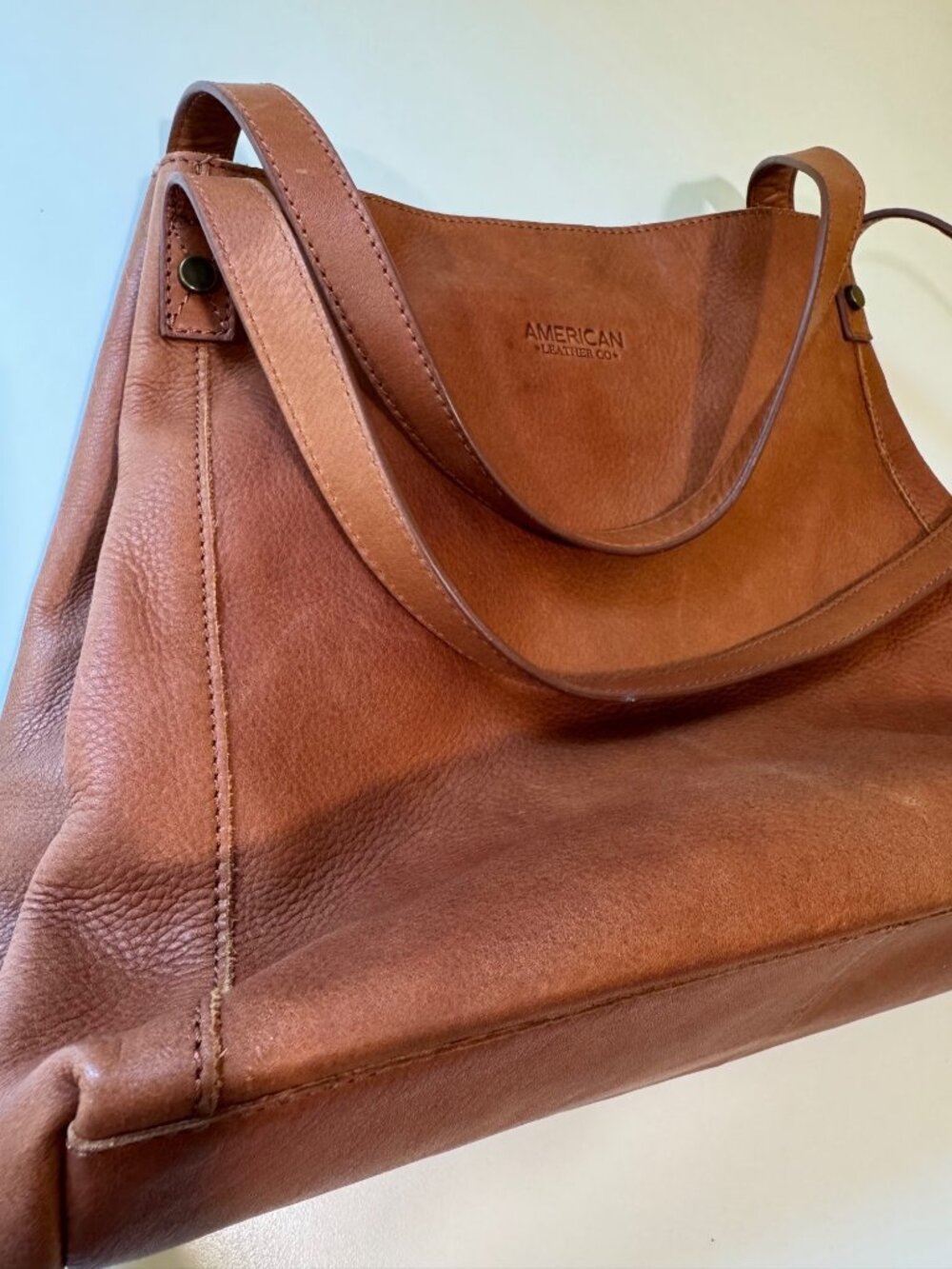 American Leather Co. Liberty Shopper Tote Bag Cognac Brown Genuine Leather - Picture 16 of 16